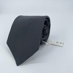 Eton Tie Men One Size Black White Polka Dot Silk Luxury Necktie England Made